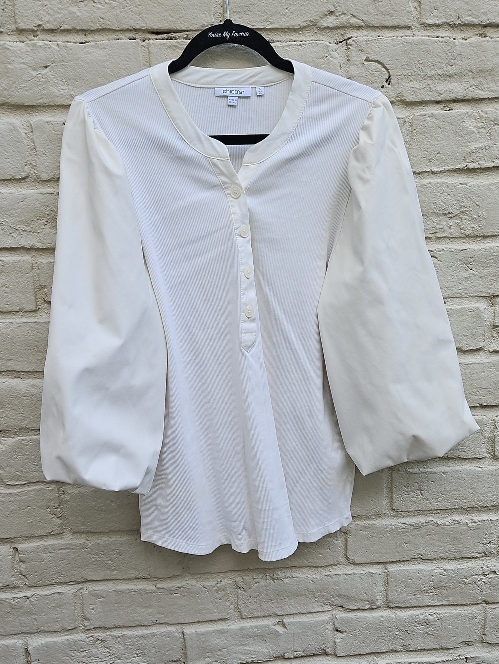 Chico's White Puff-Sleeve Button Front Top